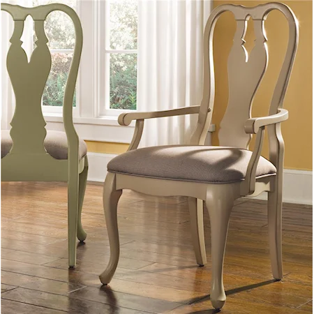 Queen Anne Wooden Arm Chair with Upholstered Seat